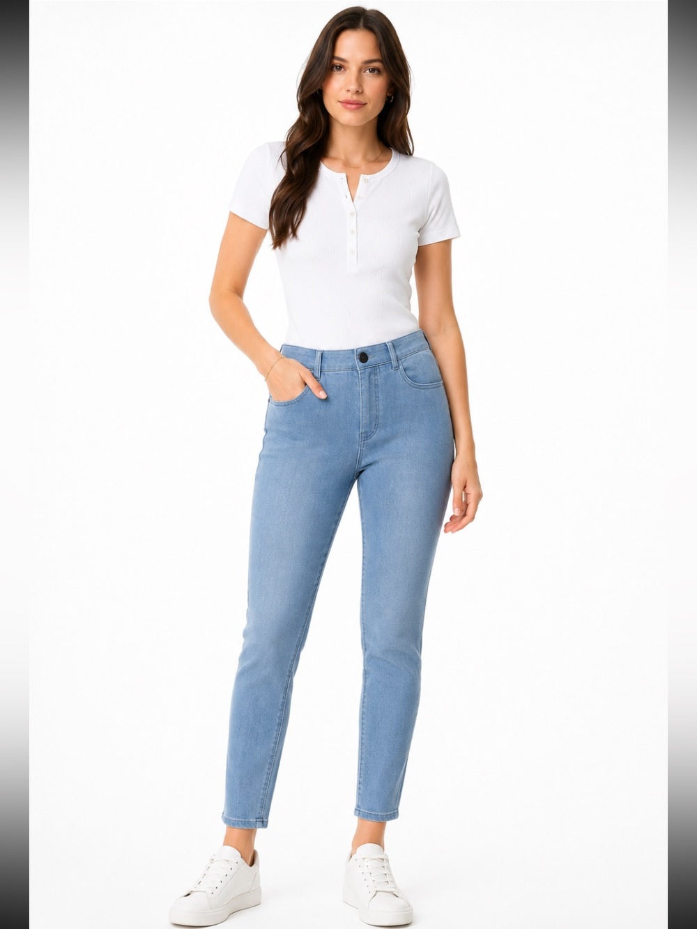 BETABRAND Blue Pullon High Waist Stretch Yoga Denim Jeans M Petite NWOT